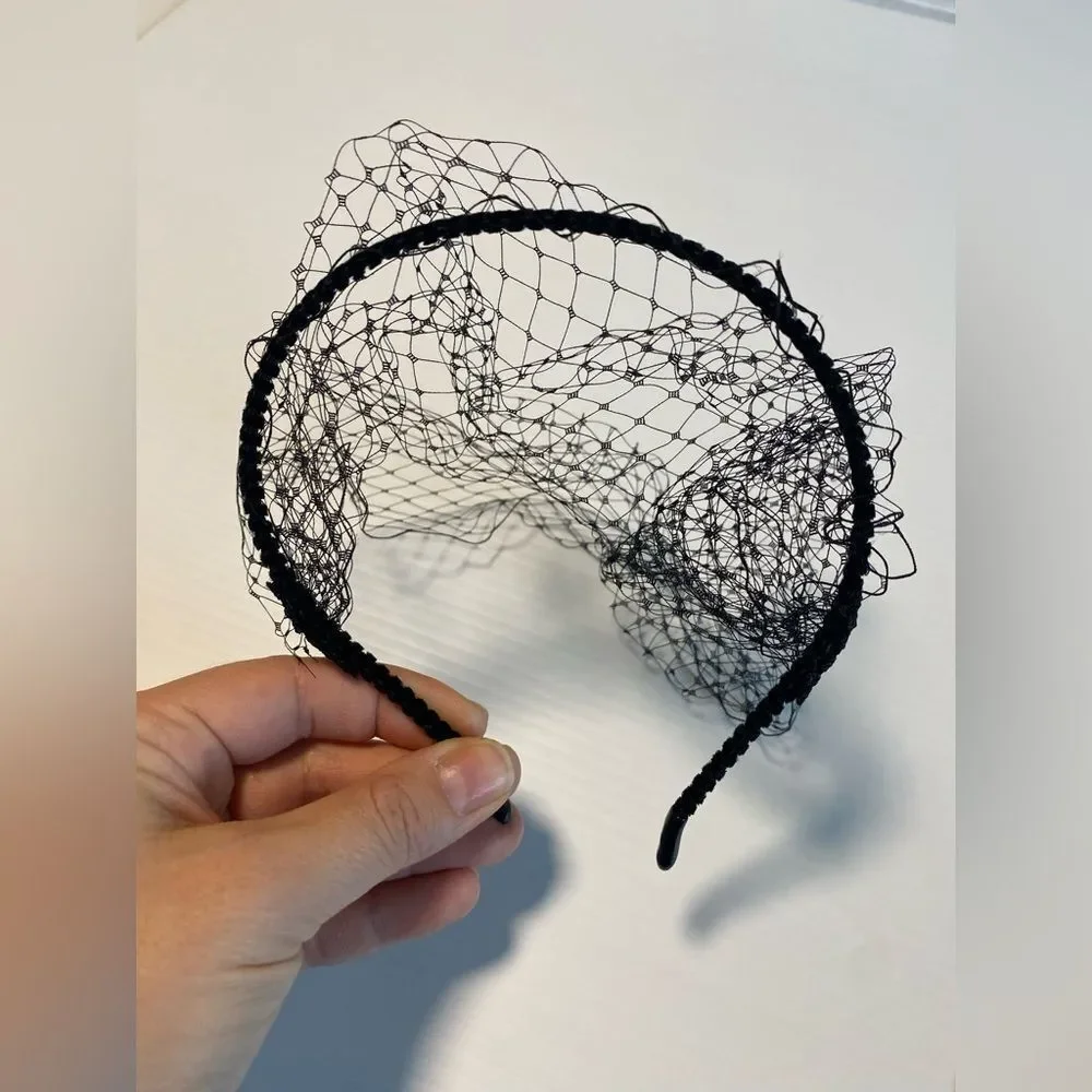 Black Birdcage Veil Fascinator headband Mesh hair accessory wedding dance event